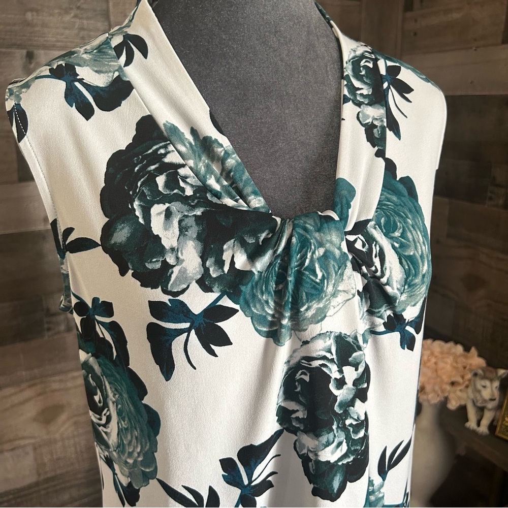 Calvin Klein Teal Floral Sleeveless Blouse - Picture 2 of 9